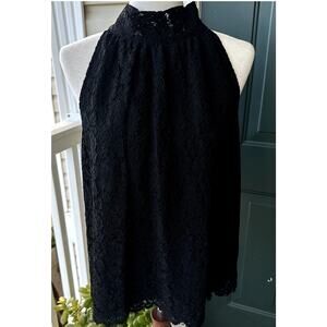 J. Crew Lace Halter Tie-Back Top Sz L Black Preppy Classic Dressy Whimsygoth